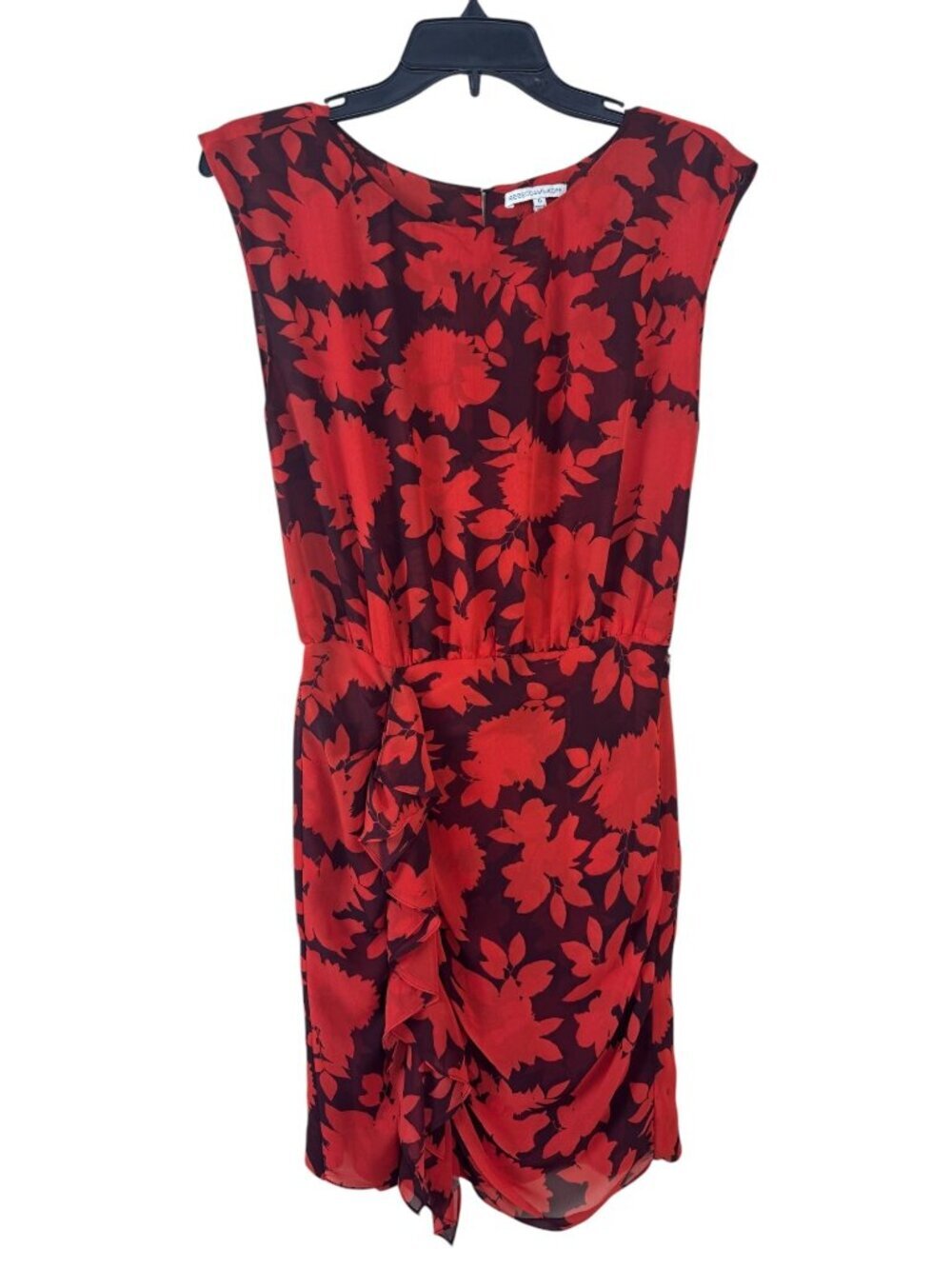 Rebecca Minkoff Jenson Faux Wrap Mini Dress Size 0 Red Black Floral Lightweight